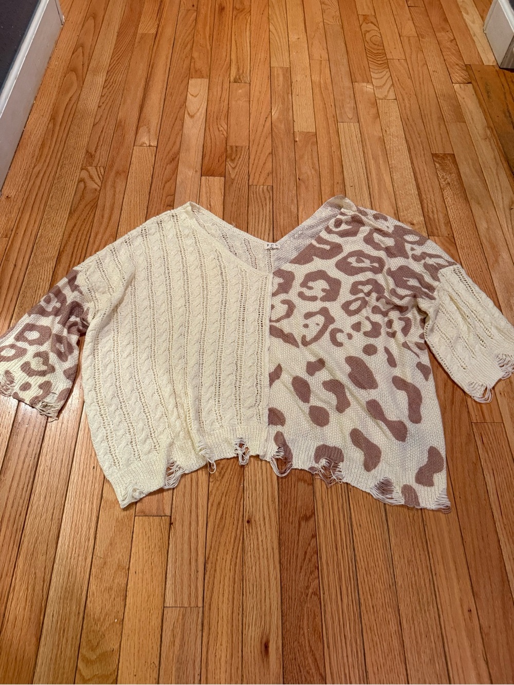 POL Cream Knit Top Subtle Texture Distressing boho festival - Picture 2 of 7